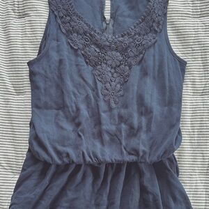 Navy Sleeveless Dress with Lace Detail